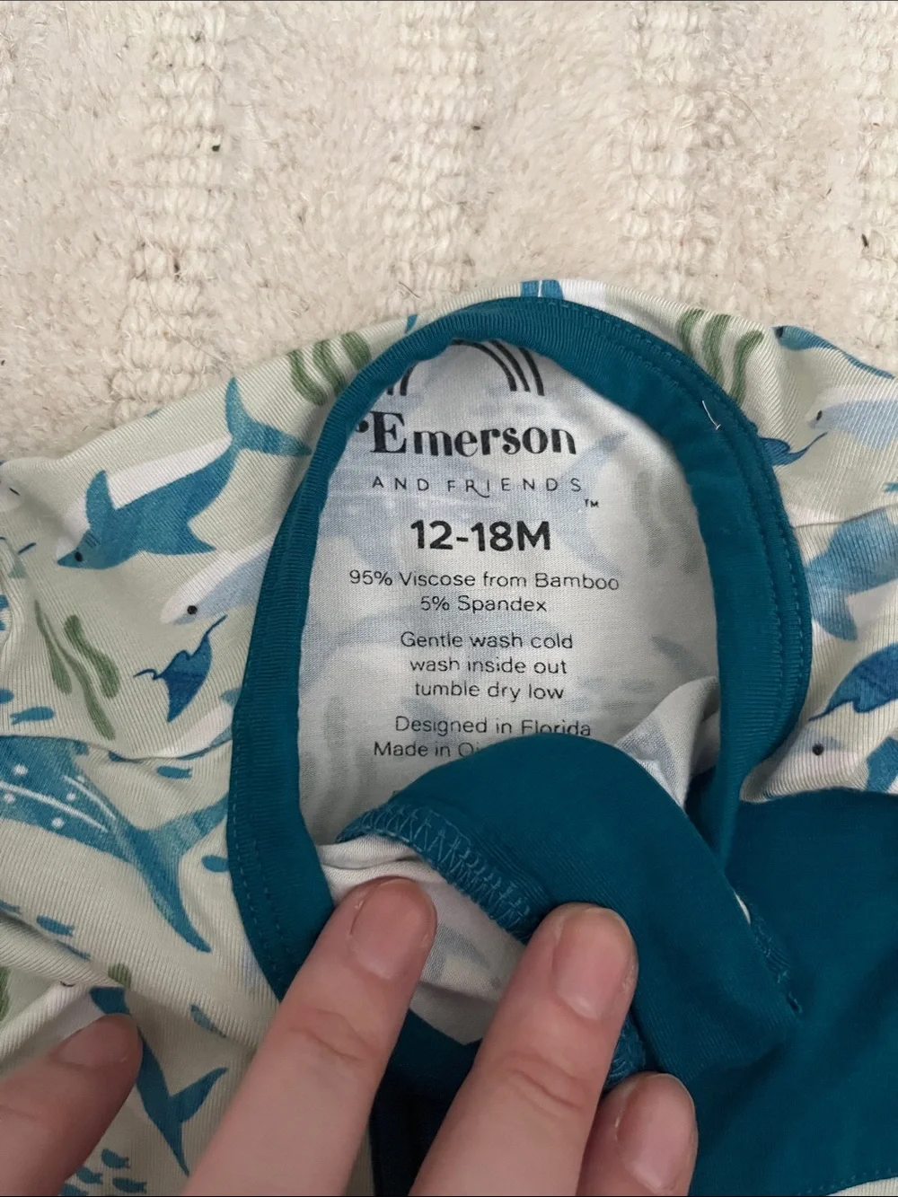 Emerson Short-Sleeve Shark & Sea Life One-Piece Romper - Teal Accent